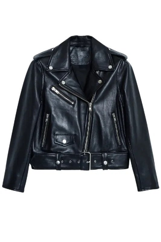 Women's cropped leather jackets with silver zippers for a punk - inspired outfitICON Biker Jacket Women's cropped leather jackets with silver zippers for a punk - inspired outfitICON Biker Jacket