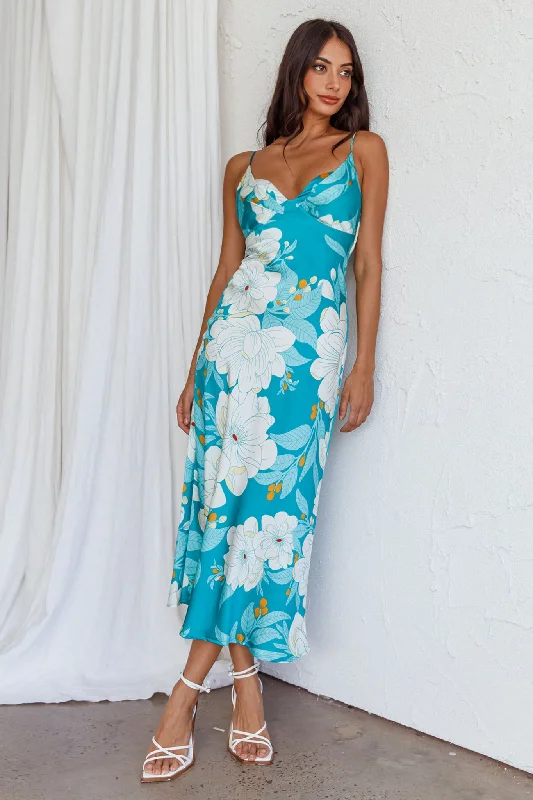 Ruffled Women Dress with Multiple Layers for a Playful and Girly StyleInfinity Pintuck Bust Midi Dress Flower Teal Ruffled Women Dress with Multiple Layers for a Playful and Girly StyleInfinity Pintuck Bust Midi Dress Flower Teal