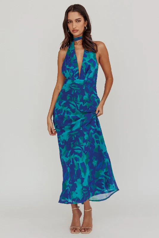 Sheath Women Dress with a Tailored Fit for a Professional LookItalia Azure Halterneck Maxi Dress Abstract Blue Sheath Women Dress with a Tailored Fit for a Professional LookItalia Azure Halterneck Maxi Dress Abstract Blue