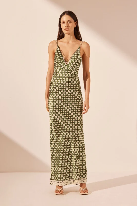 Mermaid - Style Women Dress with a Fitted Silhouette for Special OccasionsKAHLO SILK CONTRAST CROSS STRAP MAXI DRESS