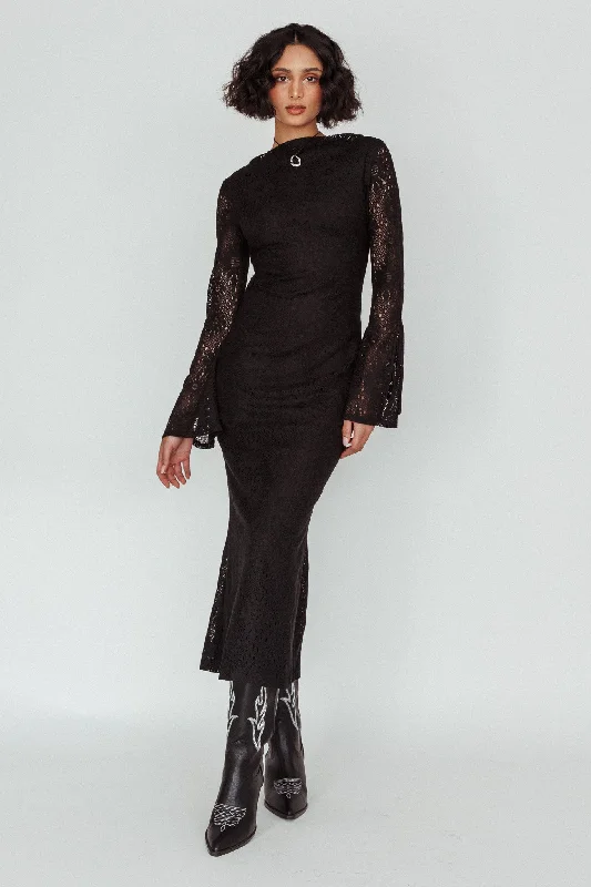 Empire Waist Women Dress to Accentuate the Bust and Conceal the WaistKalia Long Sleeve Lace Midi Dress Black Empire Waist Women Dress to Accentuate the Bust and Conceal the WaistKalia Long Sleeve Lace Midi Dress Black