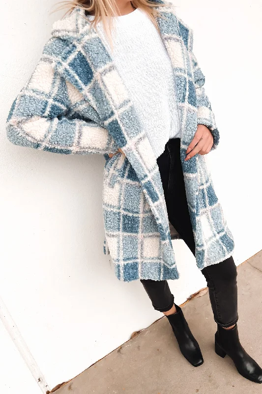 Women's long - length wool blend jackets for a warm and stylish winter lookKennedy Teddy Coat Blue Women's long - length wool blend jackets for a warm and stylish winter lookKennedy Teddy Coat Blue