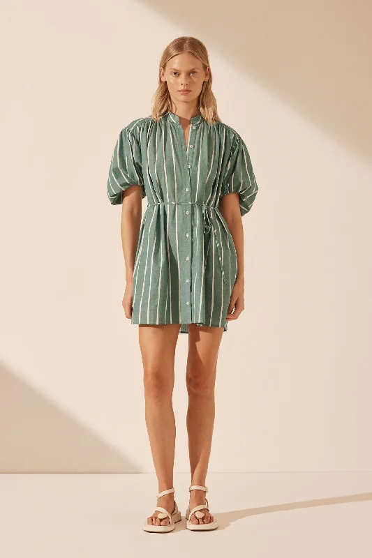 Off - the - Shoulder Women Dress for a Romantic and Feminine LookKIMBERLY SHORT SLEEVE MINI DRESS - ANTIQUE GREEN/ IVORY Off - the - Shoulder Women Dress for a Romantic and Feminine LookKIMBERLY SHORT SLEEVE MINI DRESS - ANTIQUE GREEN/ IVORY