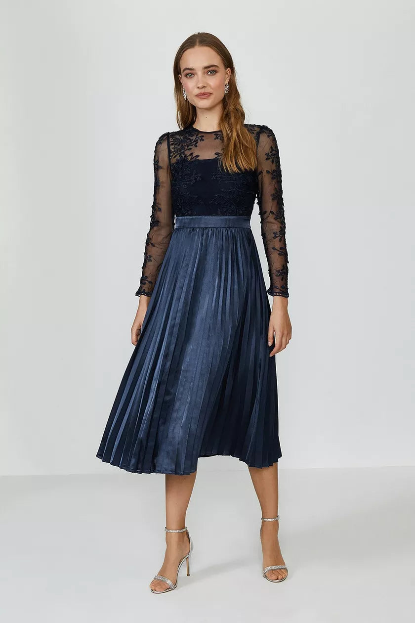 Ball Gown Women Dress with a Full Skirt for a Princess - like LookLace Midi Dress Navy Ball Gown Women Dress with a Full Skirt for a Princess - like LookLace Midi Dress Navy