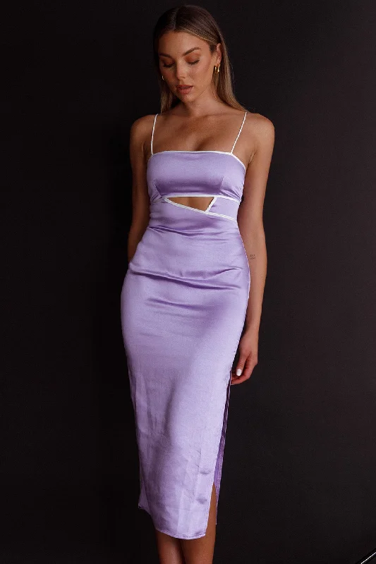 Wrap - Style Women Dress with Adjustable Fit for All Body TypesLaia Cut-Out Bodice Midi Dress Lilac Wrap - Style Women Dress with Adjustable Fit for All Body TypesLaia Cut-Out Bodice Midi Dress Lilac