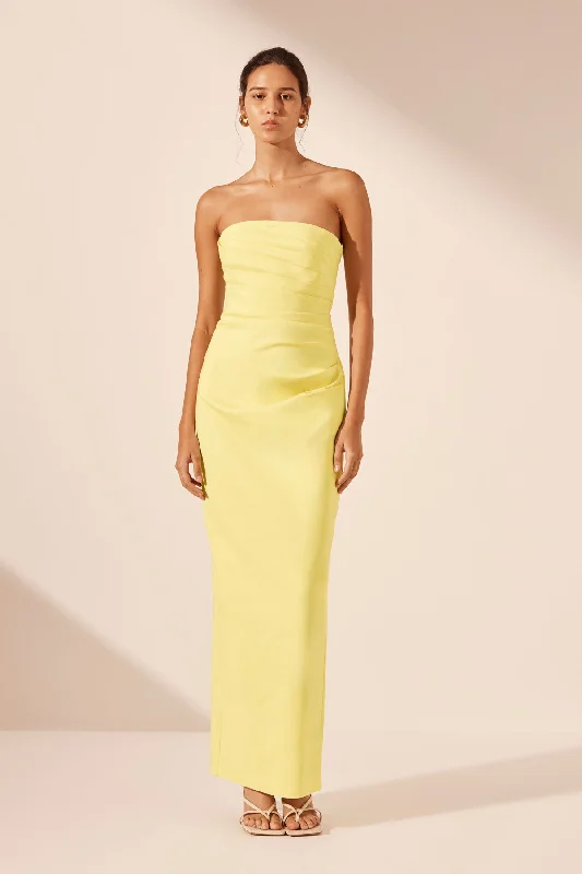 Shift Women Dress with a Simple and Classic Design for Everyday WearLANI STRAPLESS DRAPED MAXI DRESS - LEMON Shift Women Dress with a Simple and Classic Design for Everyday WearLANI STRAPLESS DRAPED MAXI DRESS - LEMON