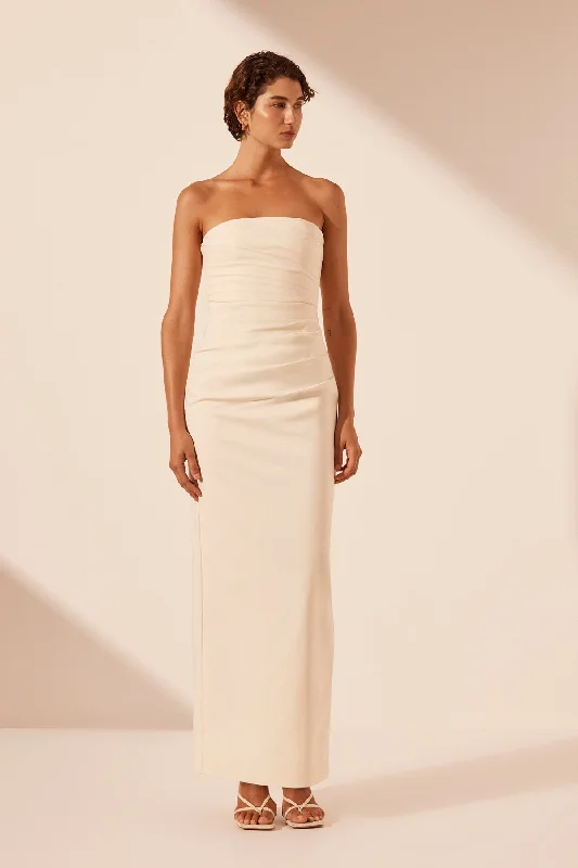 Mermaid - Style Women Dress with a Fitted Silhouette for Special OccasionsLANI STRAPLESS DRAPED MAXI DRESS - RICE