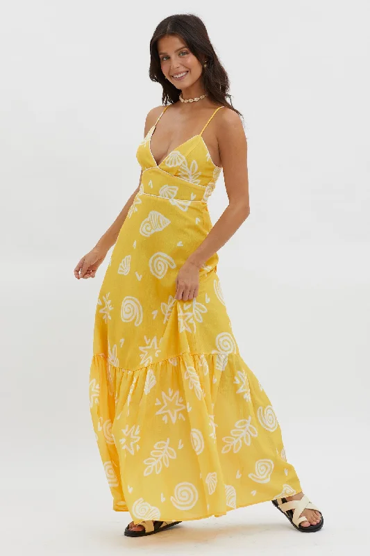 Lace - Embellished Women Dress for an Elegant and Sophisticated AppearanceLater Days Cami Strap Maxi Dress Print Yellow Lace - Embellished Women Dress for an Elegant and Sophisticated AppearanceLater Days Cami Strap Maxi Dress Print Yellow