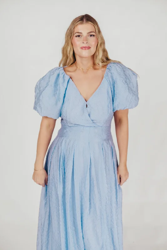 Off - the - Shoulder Women Dress for a Romantic and Feminine LookLinette Jacquard Midi Dress in Blue Off - the - Shoulder Women Dress for a Romantic and Feminine LookLinette Jacquard Midi Dress in Blue