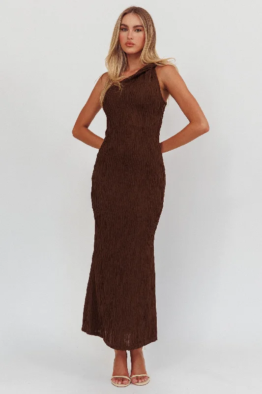 Backless Women Dress for a Sexy and Alluring Look at Evening EventsLingering Love One-Shoulder Twist Maxi Dress Chocolate