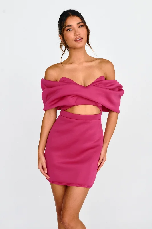 Wrap - Style Women Dress with Adjustable Fit for All Body TypesLucky Star Off Shoulder Cut-Out Mini Dress Fuchsia Wrap - Style Women Dress with Adjustable Fit for All Body TypesLucky Star Off Shoulder Cut-Out Mini Dress Fuchsia