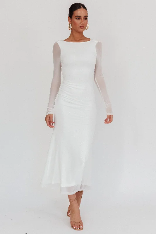 Lustre Open Back Mesh Maxi Dress White