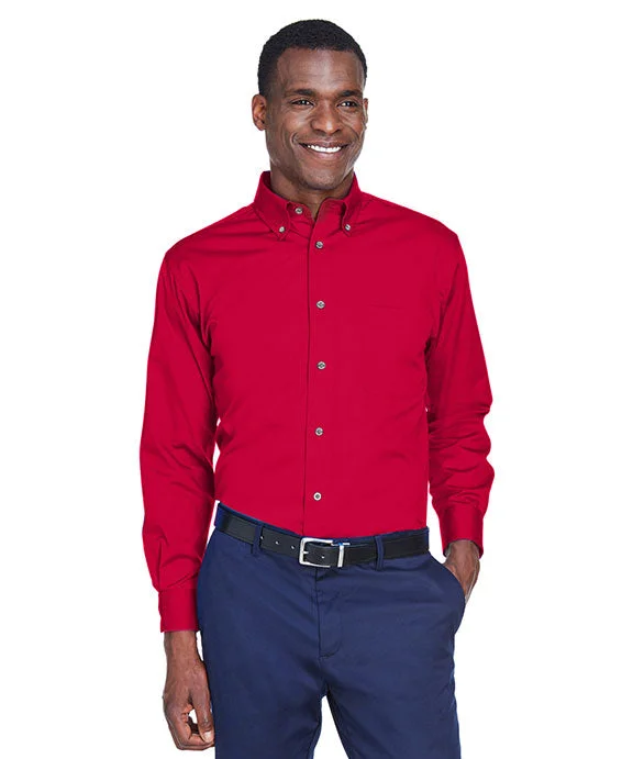 M500 - Harriton Mens Easy Blend™ Long-Sleeve Twill Shirt with Stain-Release | Red