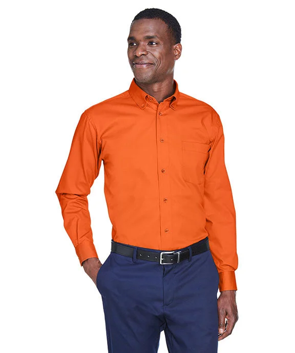 M500 - Harriton Mens Easy Blend™ Long-Sleeve Twill Shirt with Stain-Release | Team Orange