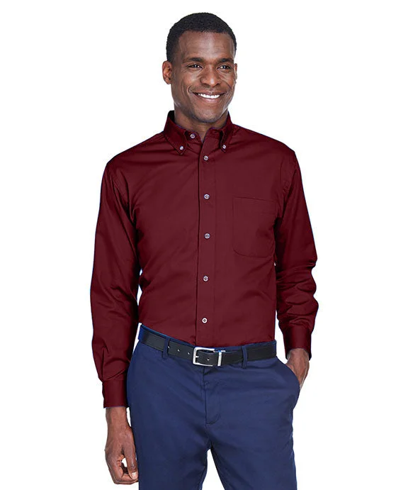 M500 - Harriton Mens Easy Blend™ Long-Sleeve Twill Shirt with Stain-Release | Wine