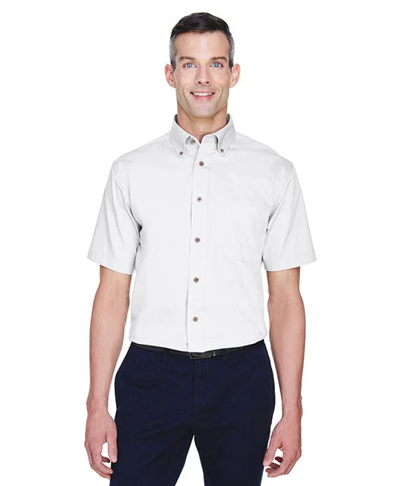 M500S - Harriton Mens Easy Blend™ Short-Sleeve Twill Shirt with Stain-Release | White