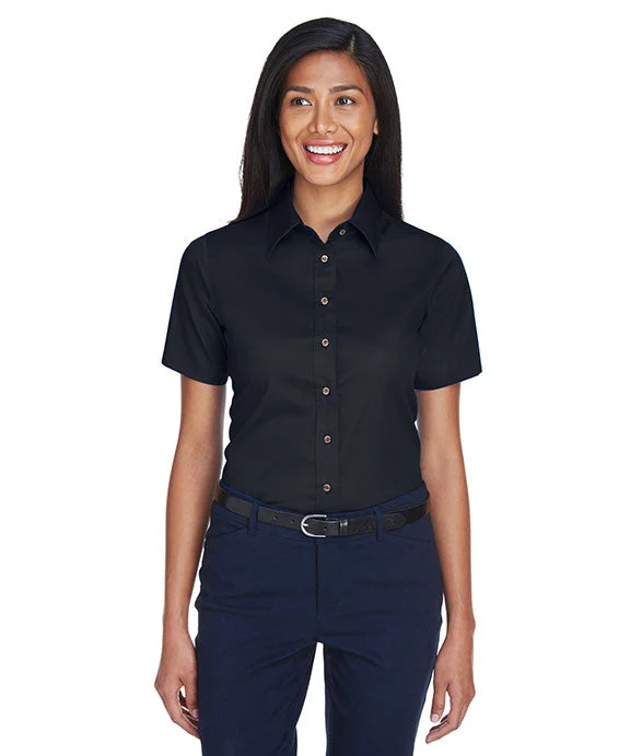 M500SW - Harriton Ladies Easy Blend™ Short-Sleeve Twill Shirt with Stain-Release | Black