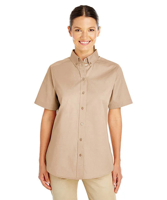 M582W - Harriton Ladies Foundation 100% Cotton Short-Sleeve Twill Shirt with Teflon™ | Khaki