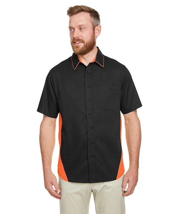 M586 - Harriton Mens Flash IL Colorblock Short Sleeve Shirt | Black/Team Orange