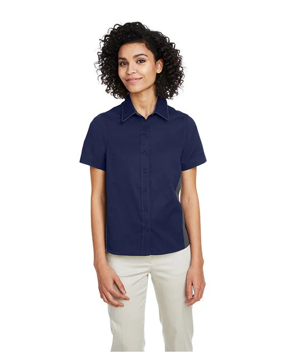 M586W - Harriton Ladies Flash IL Colorblock Short Sleeve Shirt | Dark Navy/Dark Charcoal