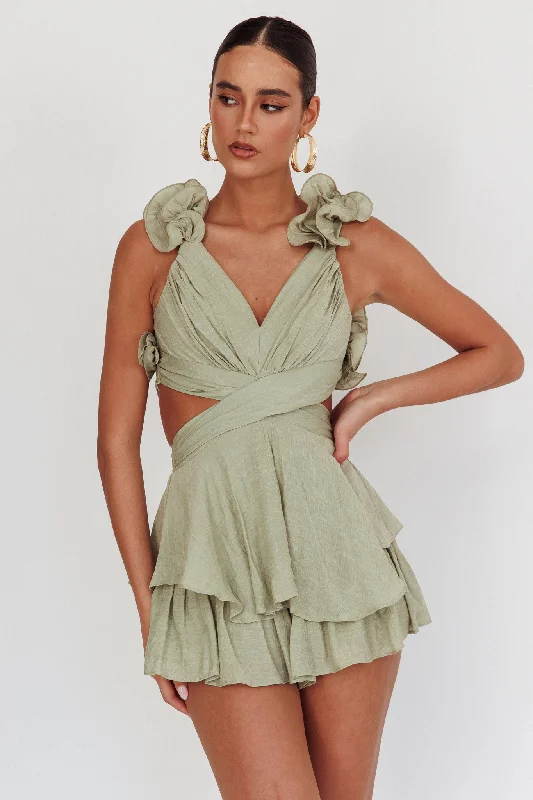 Sleeveless Women Dress in Bright Colors for Summer PartiesMadara Lace-Up Back Romper Sage Sleeveless Women Dress in Bright Colors for Summer PartiesMadara Lace-Up Back Romper Sage