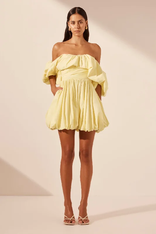 Little Black Women Dress with Sequins for a Glamorous Night OutMAIORI OFF SHOULDER DRAPED BUBBLE MINI DRESS - LEMON Little Black Women Dress with Sequins for a Glamorous Night OutMAIORI OFF SHOULDER DRAPED BUBBLE MINI DRESS - LEMON