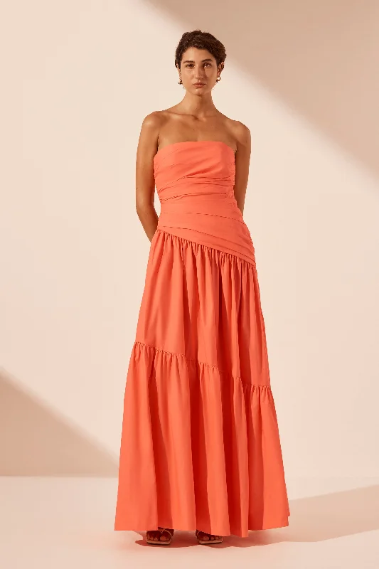 Sheath Women Dress with a Tailored Fit for a Professional LookMAIORI STRAPLESS TIERED MAXI DRESS - CORAL Sheath Women Dress with a Tailored Fit for a Professional LookMAIORI STRAPLESS TIERED MAXI DRESS - CORAL
