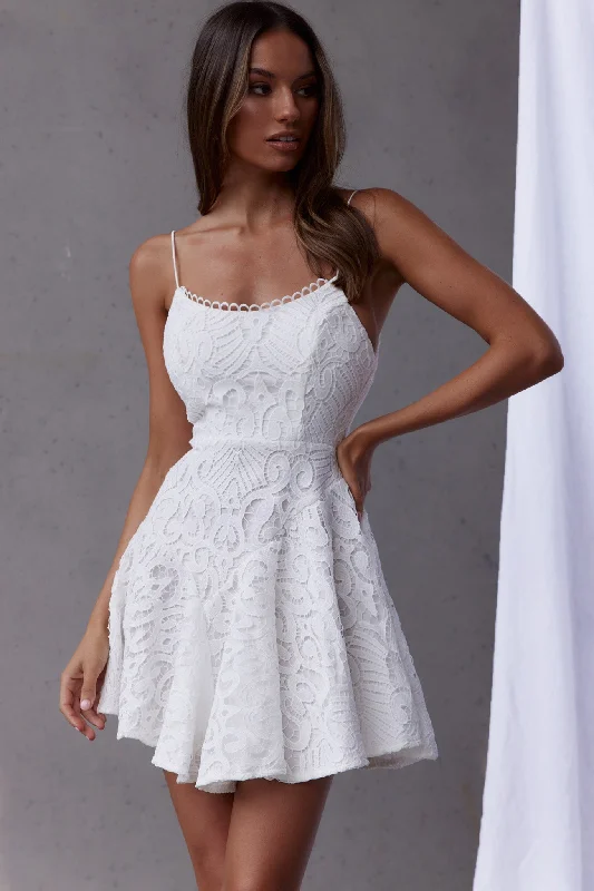 Mini Women Dress with a Short Hem for a Young and Trendy StyleMalibu Sunset Lace A-Line Mini Dress White Mini Women Dress with a Short Hem for a Young and Trendy StyleMalibu Sunset Lace A-Line Mini Dress White