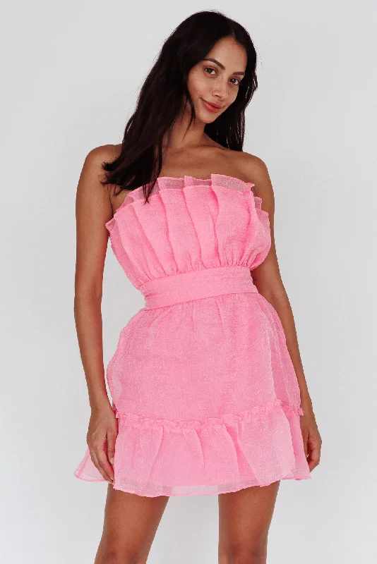 Mermaid - Style Women Dress with a Fitted Silhouette for Special OccasionsMarisela Strapless Frill Hem Mini Dress Peony Pink Mermaid - Style Women Dress with a Fitted Silhouette for Special OccasionsMarisela Strapless Frill Hem Mini Dress Peony Pink