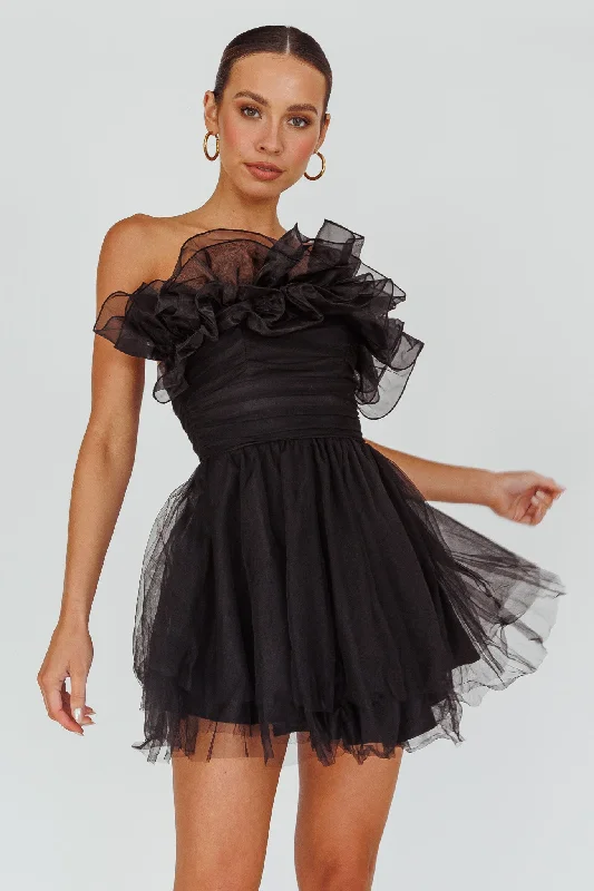 My Beloved Organza Frill Mini Dress Black