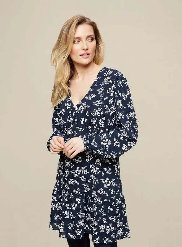Backless Women Dress for a Sexy and Alluring Look at Evening EventsNavy Floral Print Tunic Dress