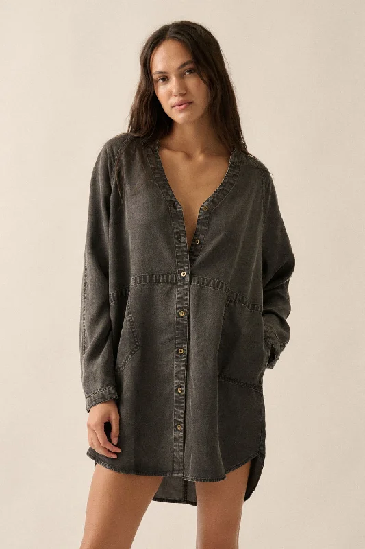 Long - Sleeve Women Dress in Velvet for a Luxurious Winter LookElisa Mineral Washed Shirt Dress in Washed Black - Nursing Friendly Long - Sleeve Women Dress in Velvet for a Luxurious Winter LookElisa Mineral Washed Shirt Dress in Washed Black - Nursing Friendly