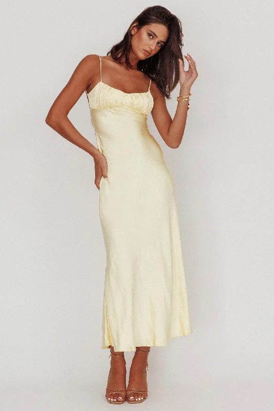 Long - Sleeve Women Dress in Velvet for a Luxurious Winter LookNerida Twist Back Satin Maxi Dress Lemon Long - Sleeve Women Dress in Velvet for a Luxurious Winter LookNerida Twist Back Satin Maxi Dress Lemon