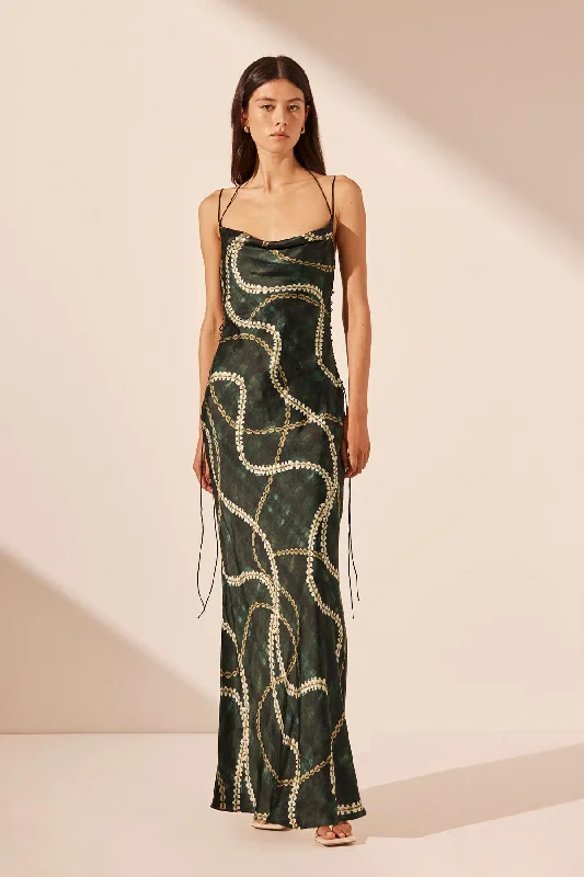 Pleated Women Dress with a Timeless and Elegant TextureNOA SILK COWL NECK LACE UP MAXI DRESS Pleated Women Dress with a Timeless and Elegant TextureNOA SILK COWL NECK LACE UP MAXI DRESS