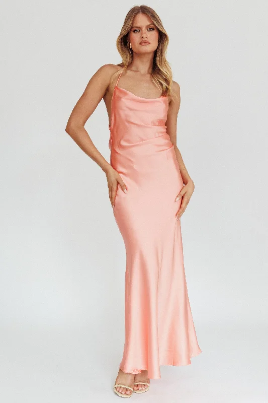 Off - the - Shoulder Women Dress for a Romantic and Feminine LookPalma Low Back Strappy Maxi Dress Peach Off - the - Shoulder Women Dress for a Romantic and Feminine LookPalma Low Back Strappy Maxi Dress Peach