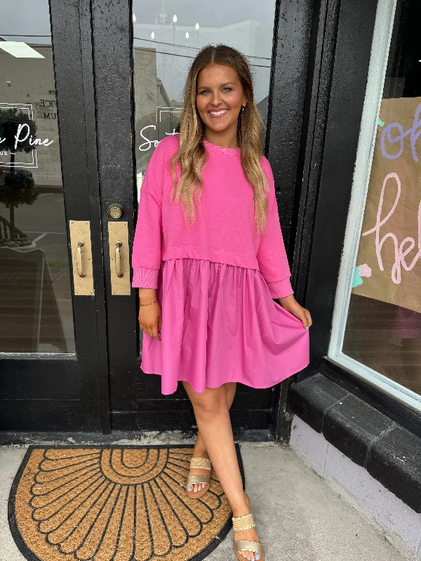 Pink contrast sweatshirt dress