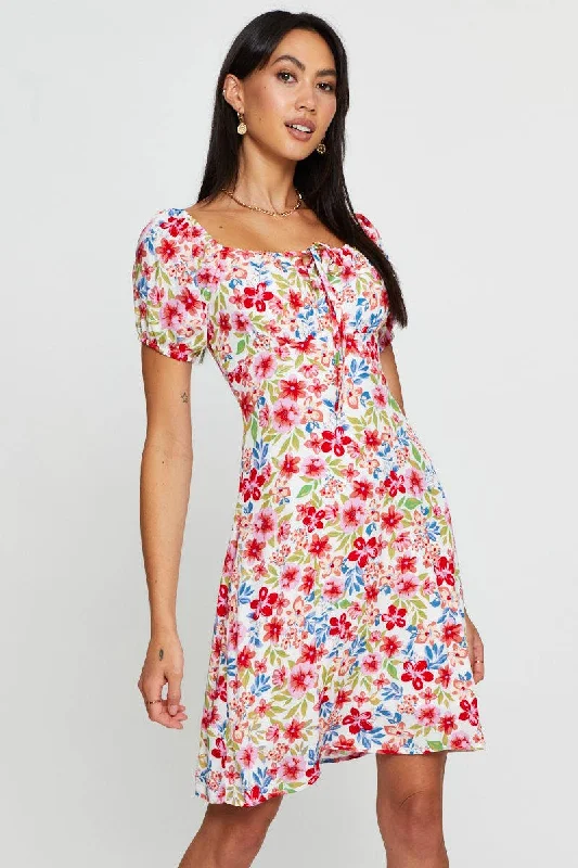 Wrap - Style Women Dress with Adjustable Fit for All Body TypesPrint Mini Dress Short Sleeve Scoop Neck Wrap - Style Women Dress with Adjustable Fit for All Body TypesPrint Mini Dress Short Sleeve Scoop Neck