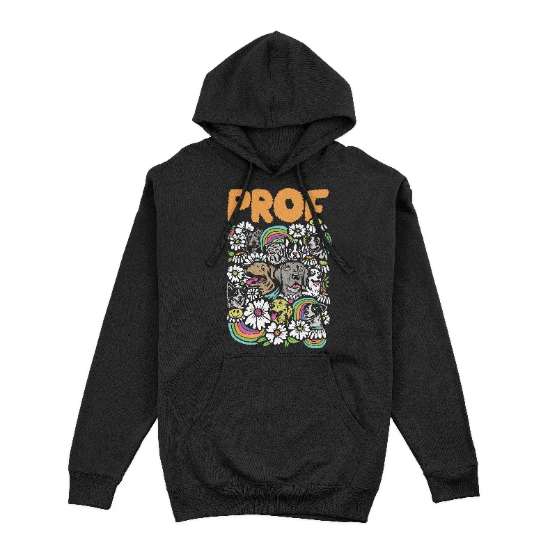 Women's long - sleeve cropped sweatshirt with ribbed cuffs for a snug fitPROF "Dog Explosion" Black Pullover Hoodie Women's long - sleeve cropped sweatshirt with ribbed cuffs for a snug fitPROF "Dog Explosion" Black Pullover Hoodie