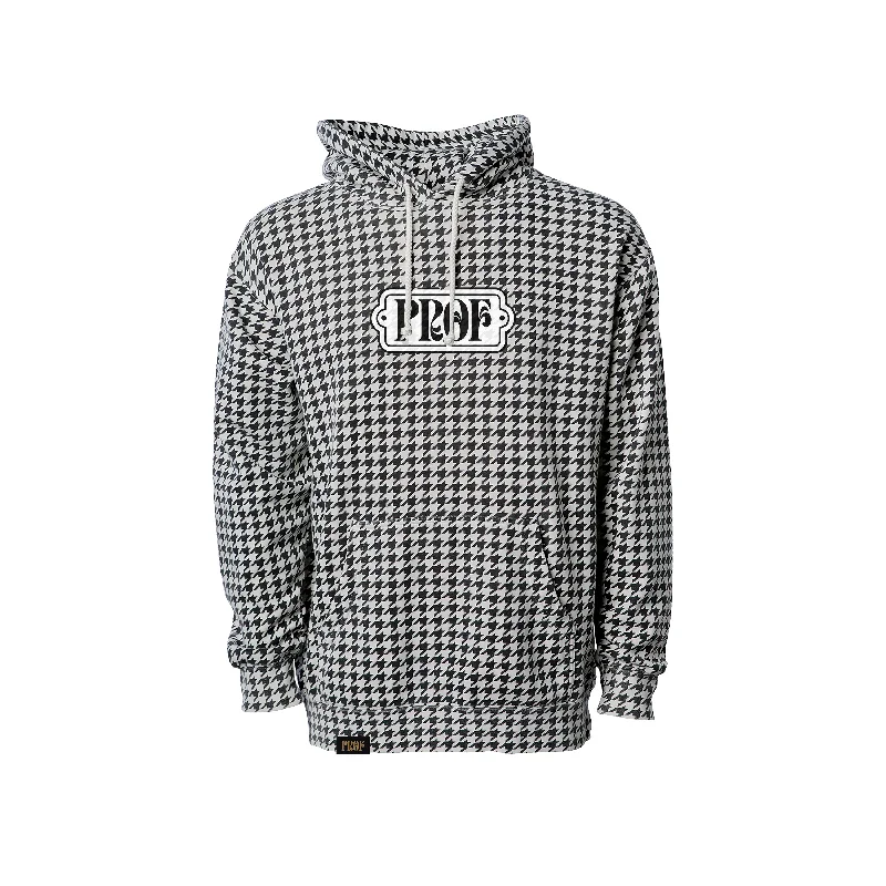 Women's zip - up sweatshirt in pastel blue for a soft and stylish outfitPROF "Nametag" Houndstooth Pullover Hoodie Women's zip - up sweatshirt in pastel blue for a soft and stylish outfitPROF "Nametag" Houndstooth Pullover Hoodie