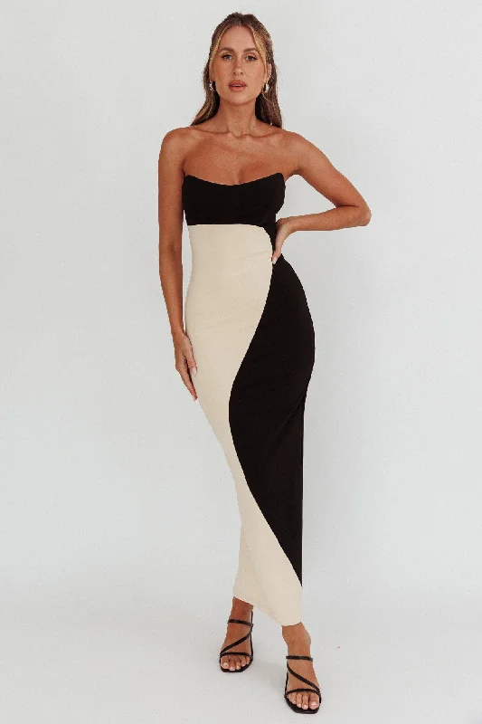 Regent Strapless Maxi Dress Black/Beige