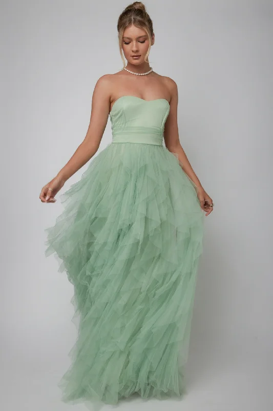 Rori Tulle Cascade Maxi Dress Sage