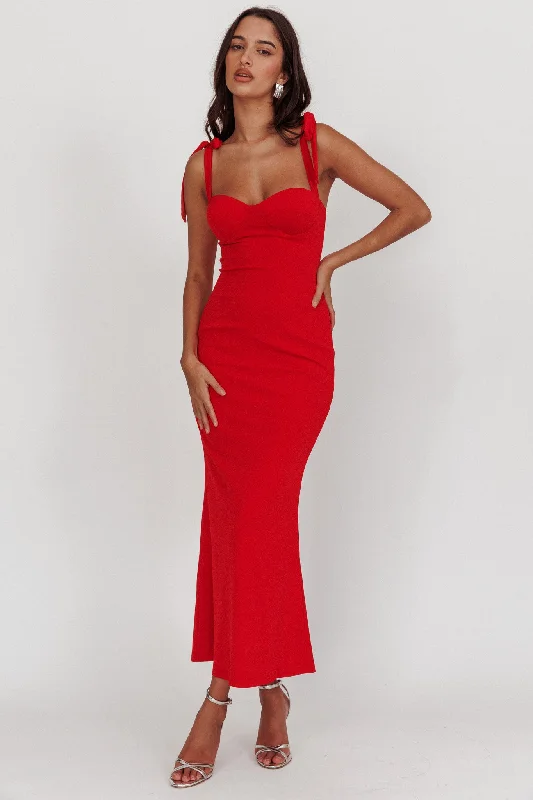 Ball Gown Women Dress with a Full Skirt for a Princess - like LookRose Garden Tied Shoulder Maxi Dress Red