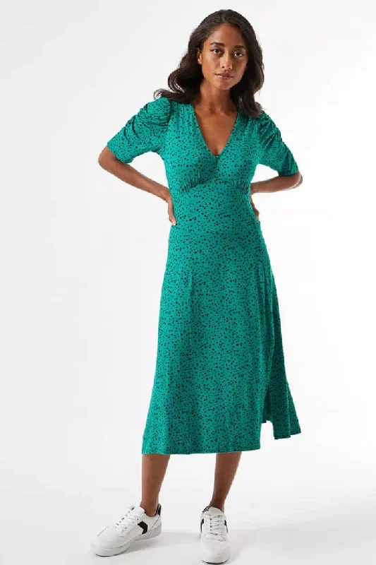 Lace - Embellished Women Dress for an Elegant and Sophisticated AppearanceRuched Sleeve Front Slit Midi Dress Lace - Embellished Women Dress for an Elegant and Sophisticated AppearanceRuched Sleeve Front Slit Midi Dress