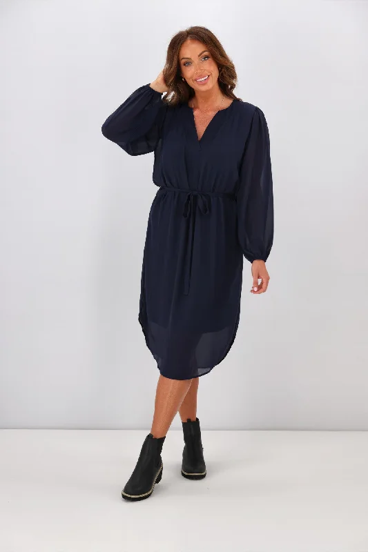 Shine On Label Zaya Placket Neck Dress Midnight