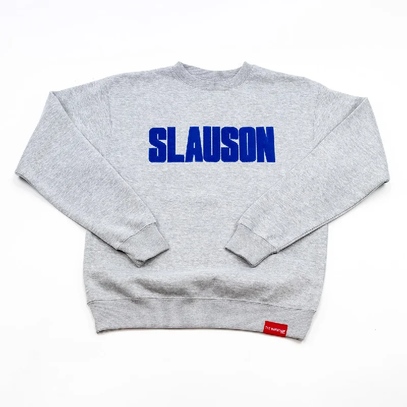 Women's fleece - lined hoodie with thumbholes for warmth in winterSlauson Block Print Crewneck Sweatshirt - Heather Grey / Royal