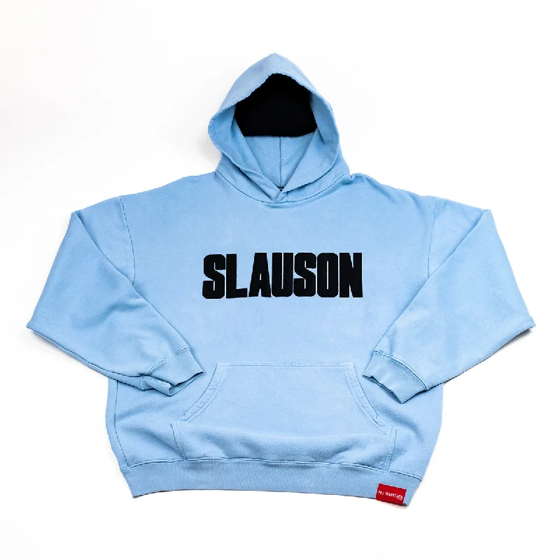 Women's zip - front sweatshirt with contrast stitching for a sporty aestheticSlauson Block Print Hoodie - Carolina Blue / Black