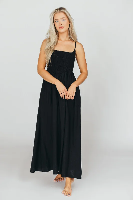 Backless Women Dress for a Sexy and Alluring Look at Evening EventsJosefina Smocked Midi Dress in Black - Bump Friendly Backless Women Dress for a Sexy and Alluring Look at Evening EventsJosefina Smocked Midi Dress in Black - Bump Friendly