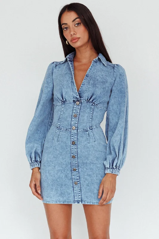 Ball Gown Women Dress with a Full Skirt for a Princess - like LookSouth Beach Long Sleeve Collared Mini Dress Denim