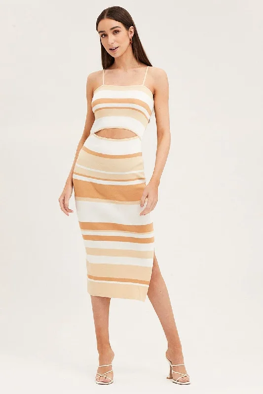 Ruffled Women Dress with Multiple Layers for a Playful and Girly StyleStripe Midi Dress Sleeveless Cut Out Square Neck Ruffled Women Dress with Multiple Layers for a Playful and Girly StyleStripe Midi Dress Sleeveless Cut Out Square Neck