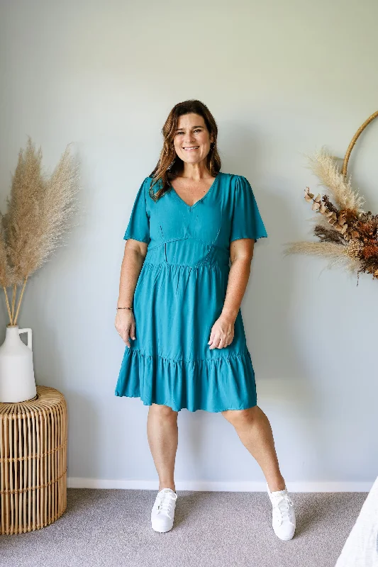 Ruffled Women Dress with Multiple Layers for a Playful and Girly StyleSunday Boho Amber Dress Teal Ruffled Women Dress with Multiple Layers for a Playful and Girly StyleSunday Boho Amber Dress Teal